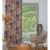 Rideau Imprimé Fleurs Graphiques - 140x240 cm - 100% Polyester - 140x240cm - Bleu canard