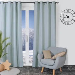 Rideau isolant Thermique doublure polaire amovible à velcro à œillets 135x240cm prêt a poser, Bleu Grisé