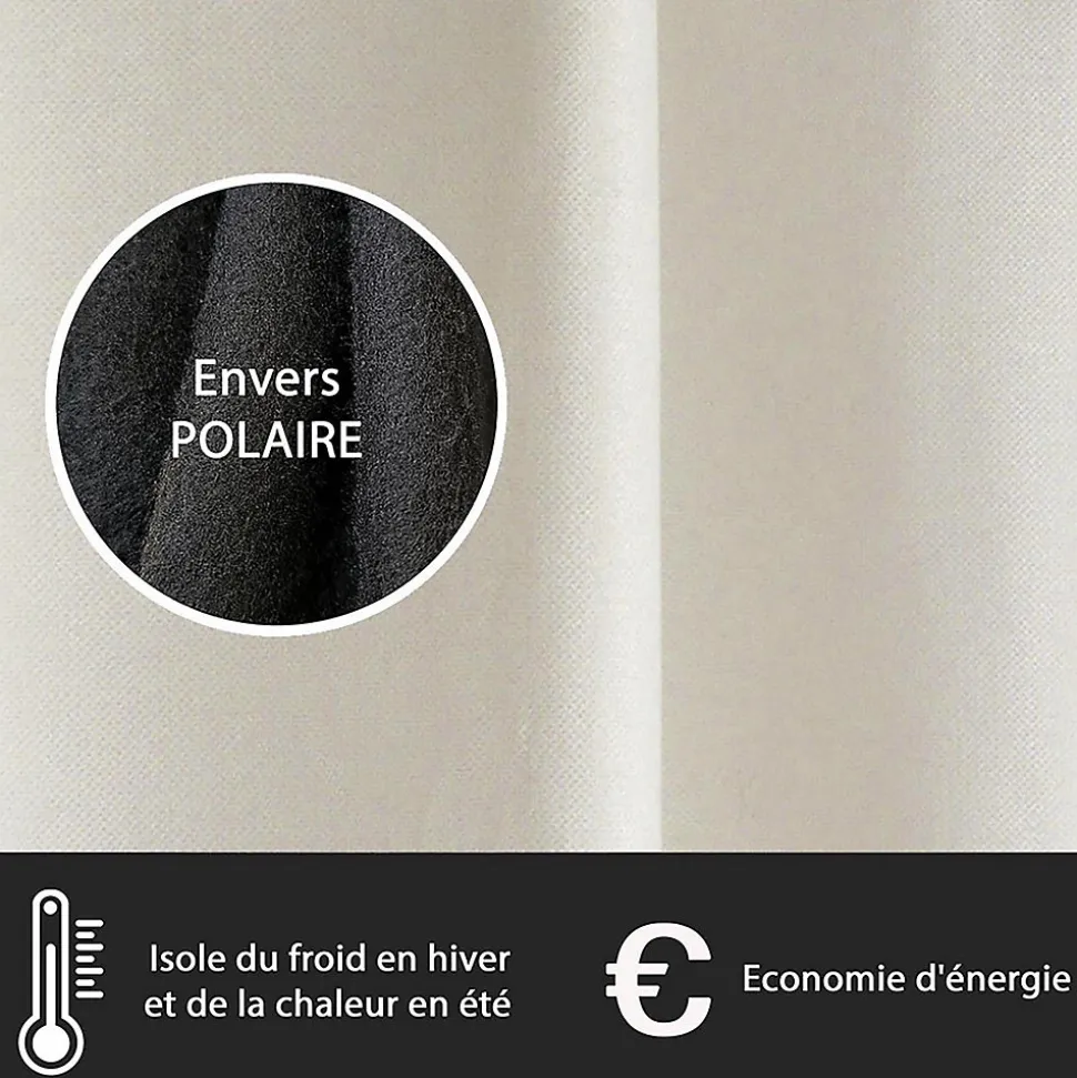 Rideau isolant thermique à œillets, doublure polaire beige L.240 x l.140cm Dylrev