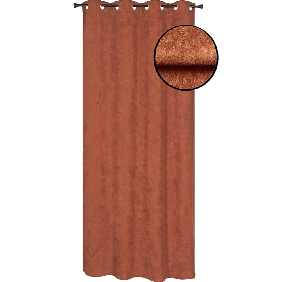 Rideau isolant thermique à œillets, doublure polaire effet éponge terracotta L.240 x l.140cm Dylrev