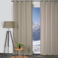 Rideau isolant Thermique doublure polaire amovible à velcro à œillets 135x240cm prêt a poser, Taupe