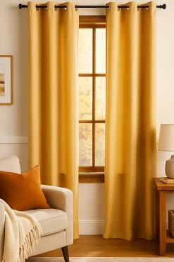 Rideau isolant thermique à oeillets, doublure polaire, jaune ocre L.240 x l.140cm, Chambray