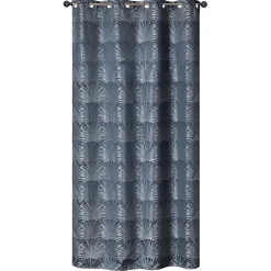 Rideau Jacquard à Œillets Palme 140x240cm - Bleu Nuit - Décoration Tropicale Prête à Poser