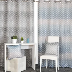 Rideau Jacquard Géométrique Prêt à Poser 140x240cm en Gris.