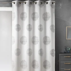 Rideau jacquard imprimé rond chiné (140x260 cm - Gris clair)
