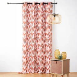 Rideau jacquard motif ikat en fils upcyclés (140x280 cm - Terracotta)