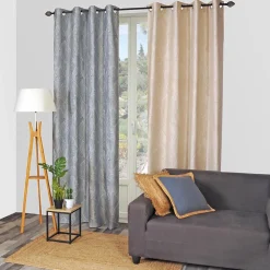 Rideau Jacquard Végétal Prêt à Poser Beige 140x240cm