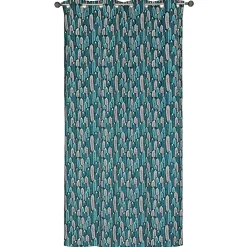 Rideau Jungle Imprimé feuilles , à œillets 140x240cm, bleu canard.
