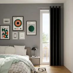 Rideau occultant à œillets effet tissé Pasig noir L.260 x l.140cm GoodHome