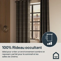 Rideau occultant à œillets effet chenille Taman rayures gris L.260 x l.140cm GoodHome