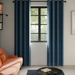 Rideau occultant à oeillets bleu L.260 x l.140 cm GoodHome, Novan