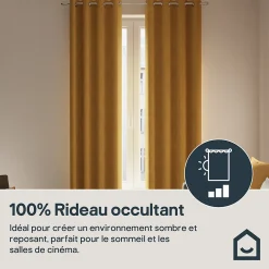 Rideau occultant en suédine à œillets Komod jaune moutarde L.260 x l.140cm GoodHome