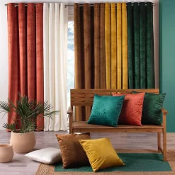 Rideau occultant en velours feuilles de monstera (140x240 cm - Naturel)