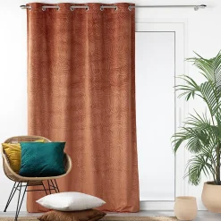 Rideau occultant en velours feuilles de monstera (140x240 cm - Terracotta)