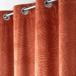 Rideau occultant en velours feuilles de monstera (140x240 cm - Terracotta)