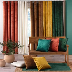 Rideau occultant en velours feuilles de monstera (140x240 cm - Terracotta)