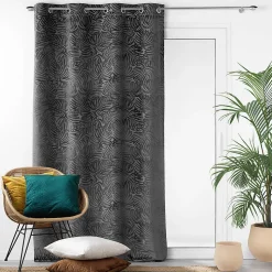 Rideau occultant en velours feuilles de monstera (140x240 cm - Gris)