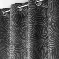 Rideau occultant en velours feuilles de monstera (140x240 cm - Gris)