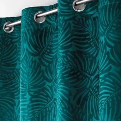 Rideau occultant en velours feuilles de monstera (140x240 cm - Bleu)