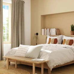 Rideau occultant galon fronceur, tissu effet tissé beige lin H.300 x l.140cm, GoodHome Novan