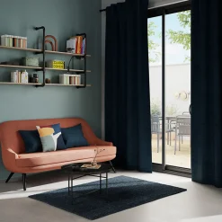 Rideau occultant galon fronceur, tissu effet tissé bleu marine H.300 x l.140cm, GoodHome Novan