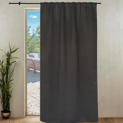 Rideau occultant ignifugé 100% en polyester, 140x260 cm, gris foncé, finition galon fronceur