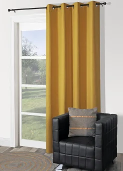Rideau occultant ocre chiné aspect lin l.140 x H.240cm