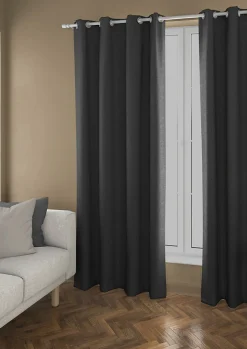Rideau occultant thermique Tundra Ornami noir l.140 x h.240 cm