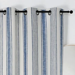 Rideau rayé toile à matelas bleu - 145x265cm - Bleu