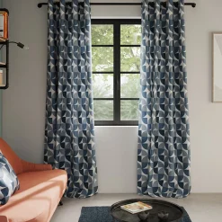 Rideau tamisant à œillets effet flammé Peca imprimé géométrique bleu marine H.260 x l.140cm GoodHome