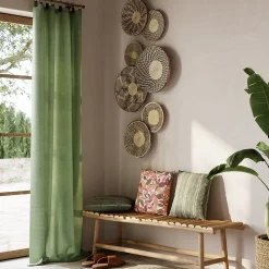Rideau tamisant à œillets en lin Ambala vert kaki clair H.260 x l.140cm GoodHome