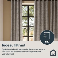 Rideau tamisant à œillets effet jacquard Mafana coton noir et blanc H.260 x l.140cm GoodHome