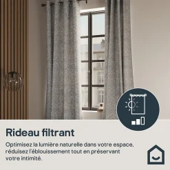 Rideau tamisant à œillets effet jacquard Jind gris clair H.260 x l.140cm GoodHome