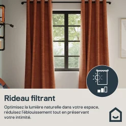 Rideau tamisant à œillets effet chenille Pahea terracotta H.260 x l.135cm GoodHome
