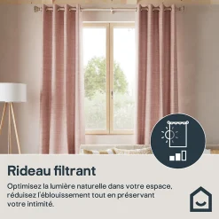 Rideau tamisant à œillets effet tissé Novan rose clair H.260 x l.140cm GoodHome