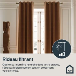 Rideau tamisant à œillets effet tissé Novan marron camel H.260 x l.140cm GoodHome