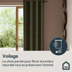 Rideau tamisant à œillets effet tissé Novan vert kaki foncé H.260 x l.140cm GoodHome