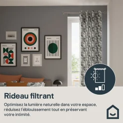 Rideau tamisant à œillets effet flammé Peca imprimé géométrique gris H.260 x l.140cm GoodHome