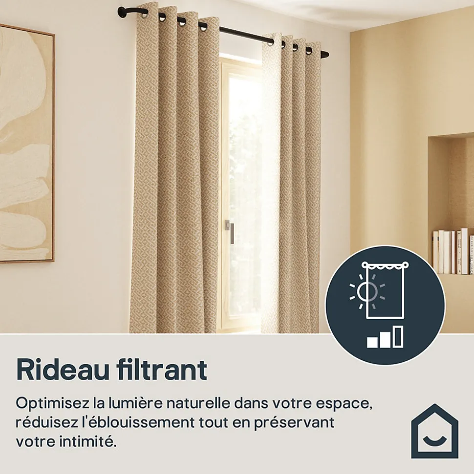 Rideau tamisant à œillets effet jacquard Mafana coton jaune moutarde H.260 x l.140cm GoodHome