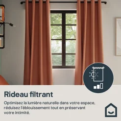 Rideau tamisant à œillets Hiva coton terracotta H.260 x l.140cm GoodHome