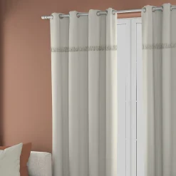 Rideau tamisant à œillets Marley coton uni avec franges beige H.260 x l.140cm Ornami