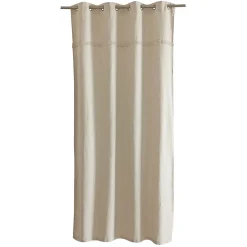 Rideau tamisant à œillets Marley coton uni avec franges beige H.260 x l.140cm Ornami