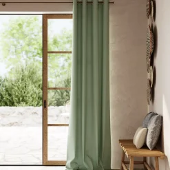 Rideau tamisant à œillets velours côtelé Hiva vert kaki clair H.260 x l.140cm GoodHome