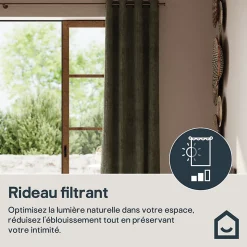 Rideau tamisant à œillets velours côtelé Akola vert kaki foncé H.260 x l.140cm GoodHome