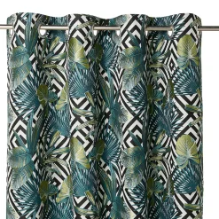 Rideau tamisant à oeillets effet jacquard Manfuy imprimé jungle bleu, vert H.260 cm GoodHome