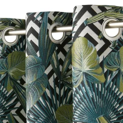 Rideau tamisant à oeillets effet jacquard Manfuy imprimé jungle bleu, vert H.260 cm GoodHome