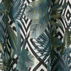 Rideau tamisant à oeillets effet jacquard Manfuy imprimé jungle bleu, vert H.260 cm GoodHome