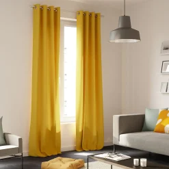Rideau tamisant à oeillets en coton Hiva jaune ocre H.260 x l.140 GoodHome