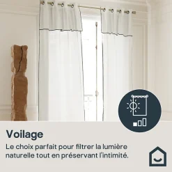 Rideau tamisant à oeillets en coton, point de bourdon Mongla blanc H.260 x l.140cm GoodHome