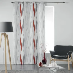 Rideau tamisant à rayures ondulées (140x280 cm - Rouge)